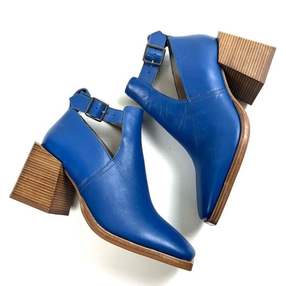 Free People Brady Buckle Blue Leather Ankle Boots - Picture 3 of 10